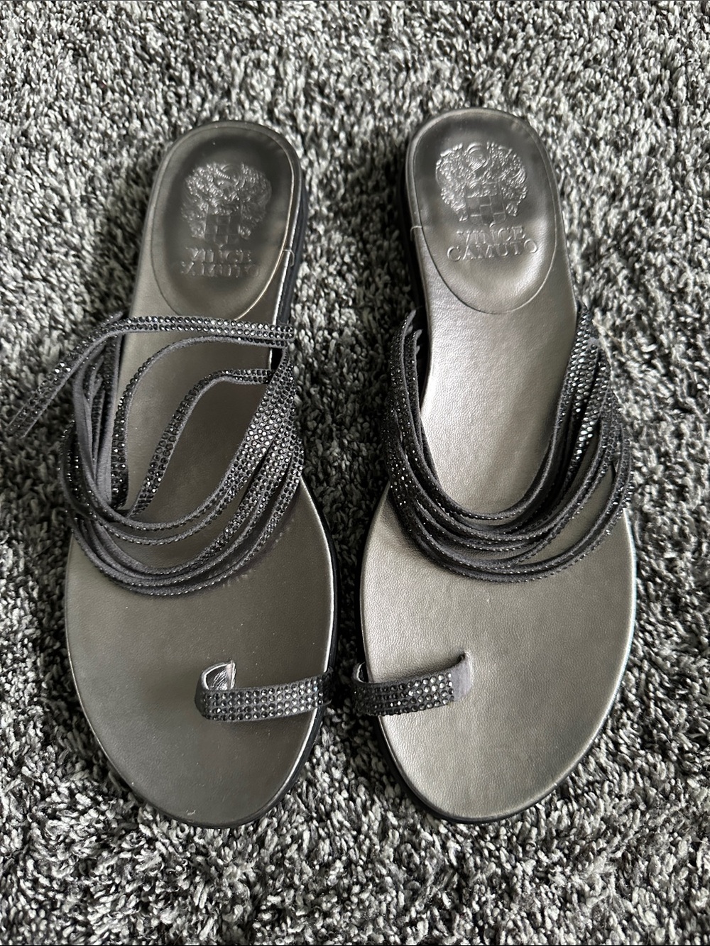 Vince Camuto Grey Beaded Strappy Slide Sandals